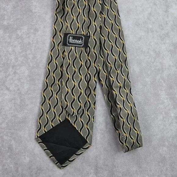 Harrods Knightsbridge Black Gold Repp Geometric 100% Silk Men's Neck Tie NWOT - Picture 3 of 6